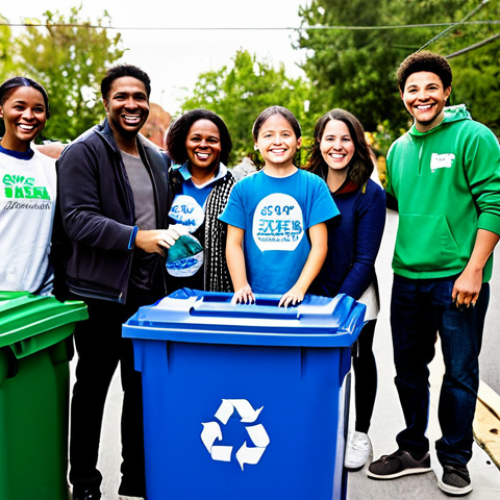 Home 7 Community Recycling Initiative**
"A group of diverse neighbors, adults and children, participating in a community recycling event in a vibrant urban setting. They are sorting recyclable materials into labeled bins with smiles. Focus on education and cooperation, showing posters about recycling facts. Everyone is fully clothed in appropriate attire. Safe for work. Appropriate content. Professional photography, perfect anatomy, natural proportions, family-friendly."
**