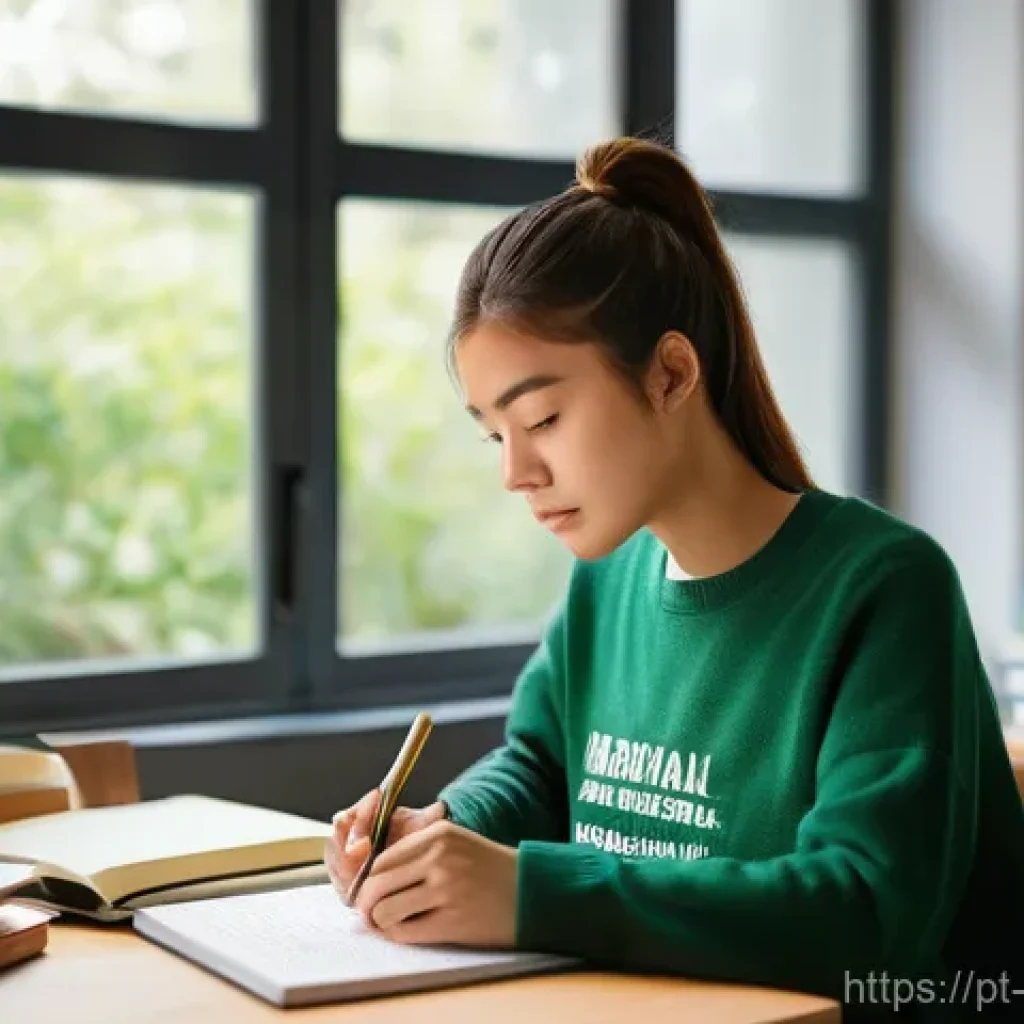 폐기물처리 자격증 공부 일정 짜기 - **Prompt:** A focused and determined female student in her late 20s, with a neat ponytail, engrossed...