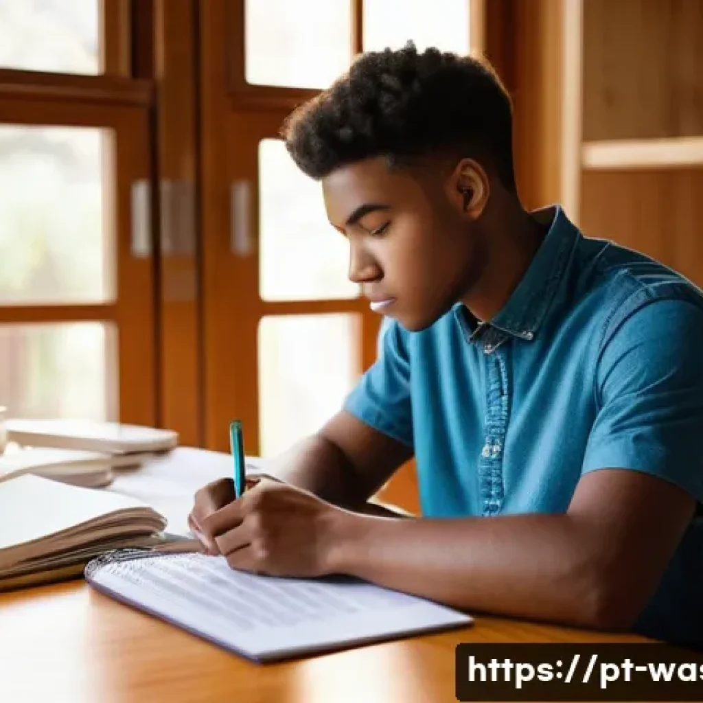폐기물처리기사 필기시험 시간관리 전략 - A focused young adult student sitting at a wooden desk in a bright, modern study room, surrounded by...
