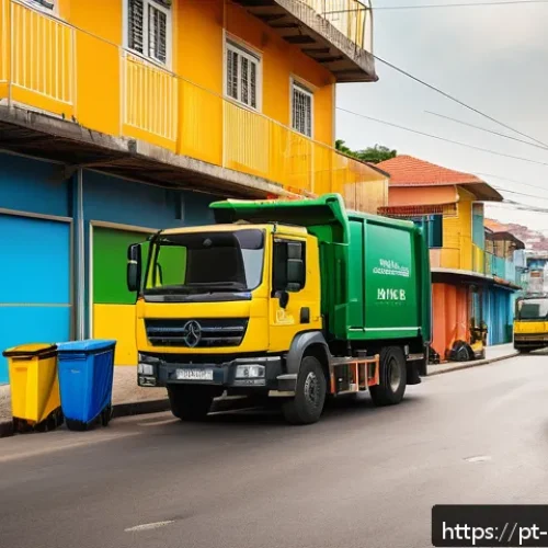 Home 32 폐기물처리업 종사자의 하루 - A detailed urban scene depicting a Brazilian waste collection team preparing their daily routes earl...