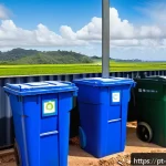 Home 18 폐기물처리 실무와 안전 규정 - A detailed scene inside a modern Brazilian waste management facility showing separate, clearly label...