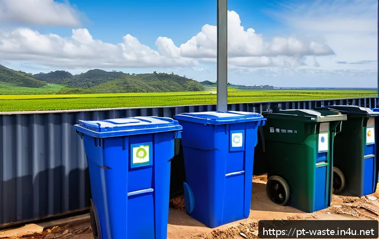 폐기물처리 실무와 안전 규정 - A detailed scene inside a modern Brazilian waste management facility showing separate, clearly label...