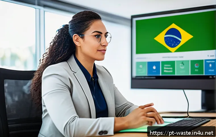 폐기물처리 관련 자격증 비교 - A professional Brazilian environmental manager in an office setting, reviewing logistics reverse flo...